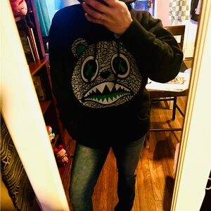 Black Hoodie with Graphic Bear Design Men’s Medium